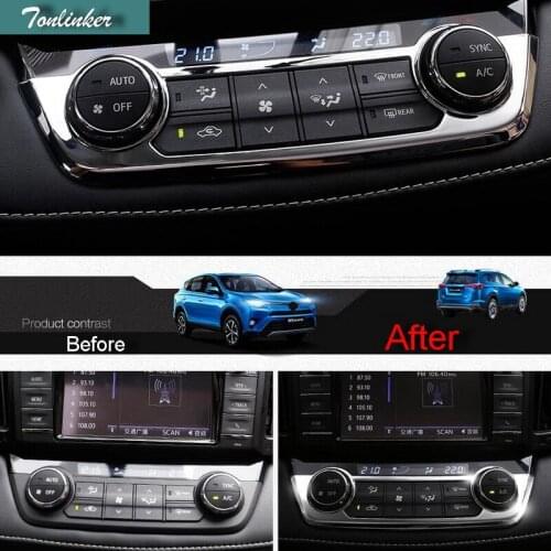 Tonlinker 1pcs ABS Chrome Car styling Air Conditioning Knobs Panels sticker Cover case stickers For TOYOTA RAV4 2016 Accessories