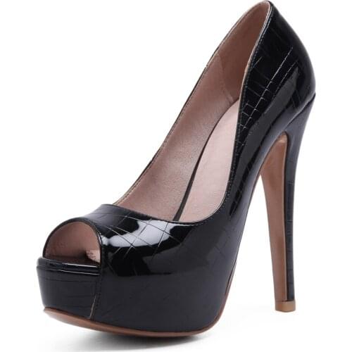 Summer Black Pink High Heels 13.5CM Peep toe Pumps Sexy Ladies Party shoes Stilettos Heels Waterproof Womens Shoes Big Size 48