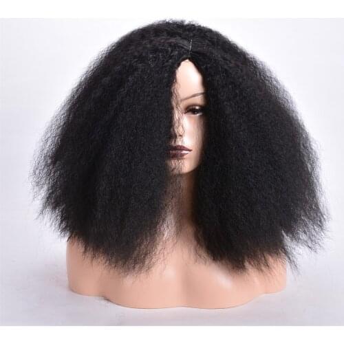 Afro Headband Wig Natural Straight Synthetic Wigs with Headband Brazilian Full Machine Made Wig for Black Women
