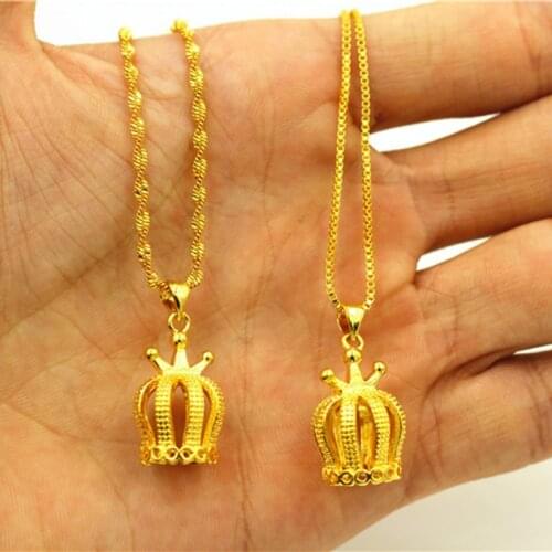VAMOOSY Women Fashion Jewelry 24K Gold Crown Pendant Necklaces for women 45cm Chain choker Wedding Party Valentines Day Gifts