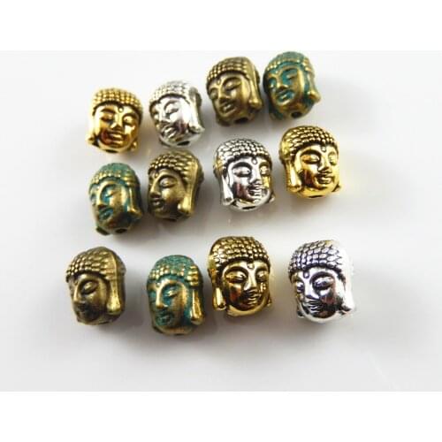 Julie Wang 30pcs Antique Bronze Silver Color Alloy Buddha Head Charms Hole 2mm Necklace Bracelet Craft Hot Beads 11*9*8mm