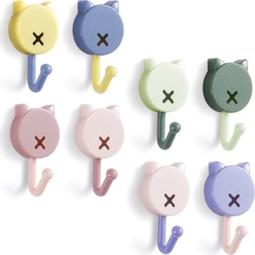 10PCS Clothes Hanger Cartoon Hooks Strong Viscose Wall-hanging Seamless Keys Coat Hook for Kitchen Bathroom Storage