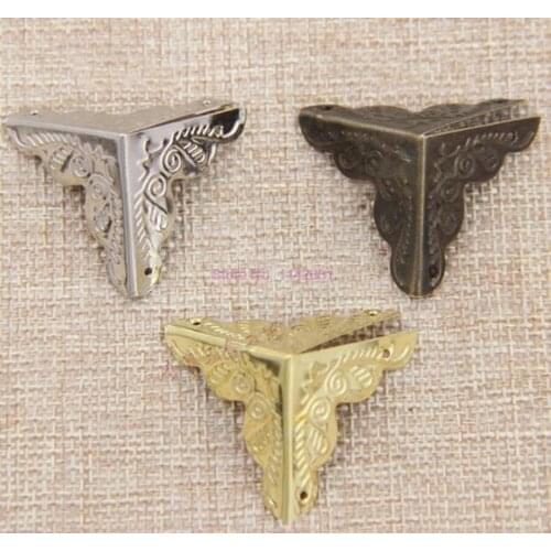 100set 12pcs/set Decorative Antique Brass Golden Silvery Jewelry Wine Gift Box Wooden Case Cover Corner Protector Guard 25mm
