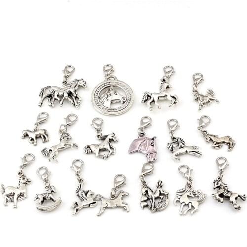 102 Pcs Alloy Mix Horse Floating Lobster Clasps Charm Pendants For Jewelry Making Bracelet Necklace DIY Accessories