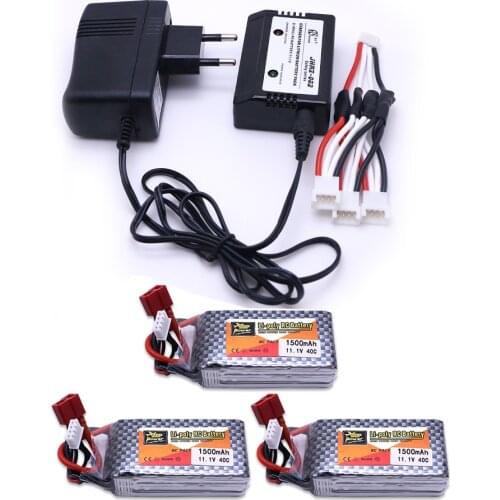 3Pcs 11.1V 3S 1500mAh 40C LiPo Battery MAX 60C XT60 / T Plug and Charger For RC Car Airplane RC Trucks buggy Boats Helicopter