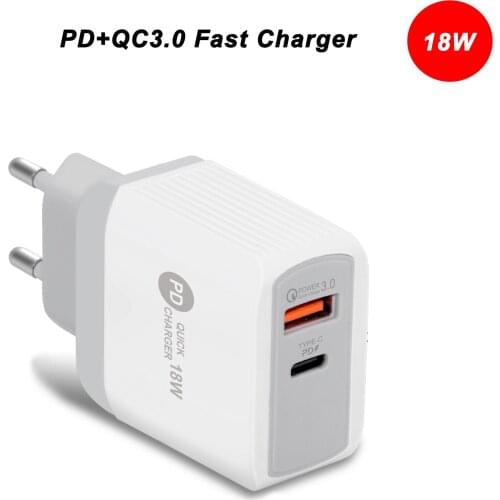 18W USB-C PD + Quick Charge 3.0 Wall Fast Charger Adapter For iPhone 11 Pro MAX SAMSUNG S20 Ultra S20 XIAOMI Mi10 Pro HUAWEI
