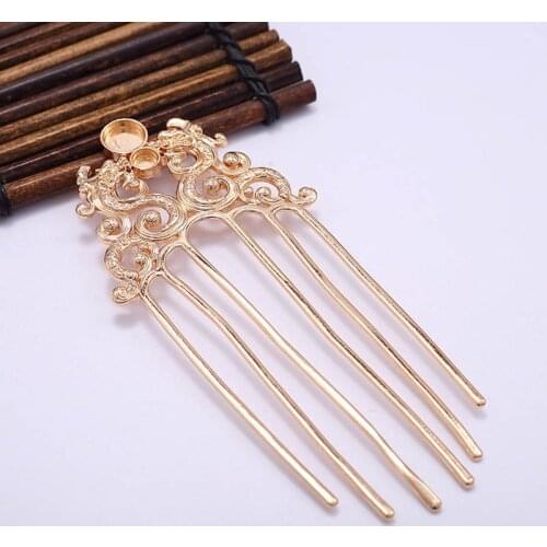2pcs Brass Casted Comb Double Dragon Hair Combs 6 Teeth 6mm 10mm Cameo Cabochons Base Quality Hair Styling Jewelry Accessories