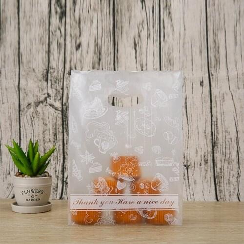 20*30 100pcs Gift Bags Wedding Handles For Cookies Jewelry Bag Gift Bag Plastic Print Storage Shopping Bag Shops Clothes Package