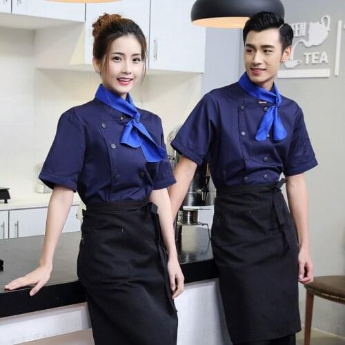 2018 Autumn Solid Cotton Short-sleeved Chef Service Hotel Working Wear Restaurant Work Clothes Tooling Uniform Jackets B-6039