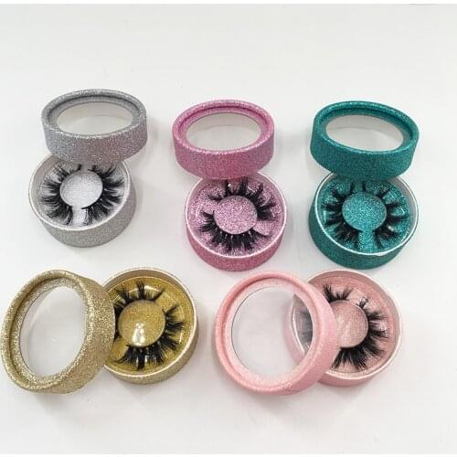 2021 New Arrivals Glitter Round Eyelash Packaging Box for Natural 3D 5D Mink Lashes Holographic Lashes Box