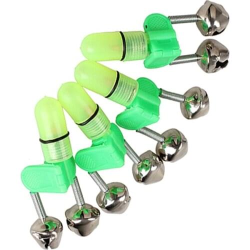 4PCS LED Fishing Rod Bite Alarm Red Light Twin Bells Clip Alerter Tools YS-BUY