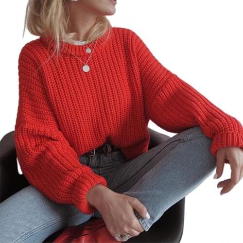 Ele-Choices Women Casual O Neck Long Sleeve Solid Color Jumper Pullover Loose Knit Sweater