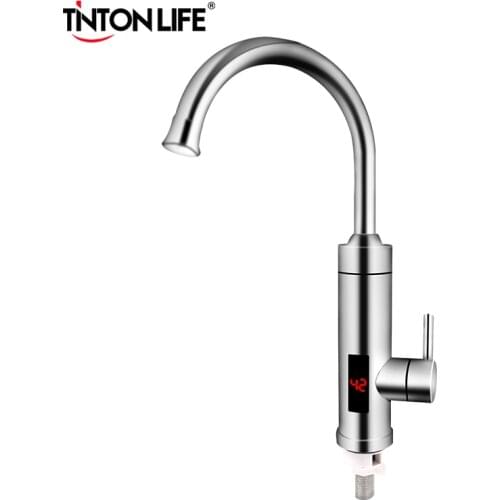TINTON LIFE Stainless Steel Electric Water Heater Kitchen Tankless Instant Hot Water Faucet Temperature Display 3000W