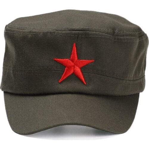 2020 Military Cap Red Star Embroidery Cap Military Hat Army Green Flat Top Hats for Men Women Vintage Bone Army Sun Hat