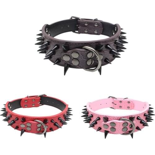 Cool Dog Collar 2" Wide Rivet Leather Anti-biteDog Collar Pitbull High Quality Big Dog Collar German Shepherd Mastiff Rottweiler