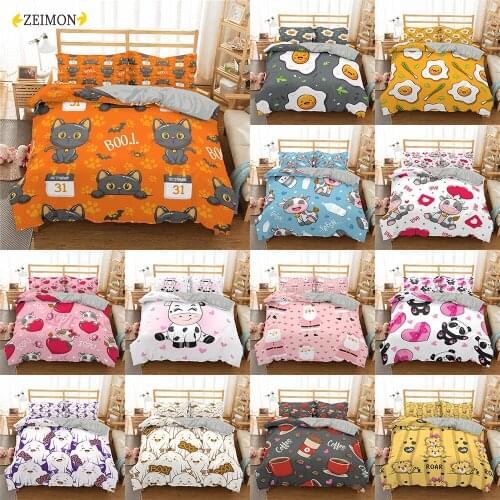 ZEIMON Halloween Bats Bedding Set Cartoons Cows Love Duvet Cover Comforter Cover Set Housse De Couette Bedclothes 2/3Pcs