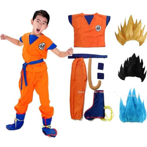 Anime Cosplay Dragon Suit Vest Tops Pants Belt Wrister Wigs Sun Fancy Party Costume Wukong Adult Kids Childrens Day Clothes