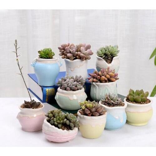 Creative Succulent Plant Pot Flowerpot Flow Glazed Breathable Thumb Flower Pot Handmade Small Vase Home Garden Decor