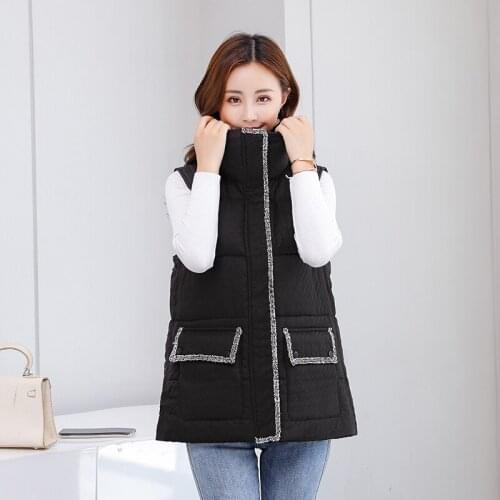 Womens Sleeveless Jacket Solid Stand Collar Zipper Ladies Casual Winter Vests Pockets Cotton Padded Thick Waistcoat for Female
