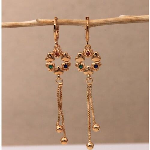 Trendy Dangle Drop Earrings Gold Plated Round Heart Earring For Women Fashion Jewelry Accessories Wedding Party Anniversary Gift