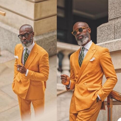 Gentleman 2 Pieces Yellow Mens Tuxedos Plus Size Business Pants Suit Tailored Prom Party Wedding Custom Made Suits