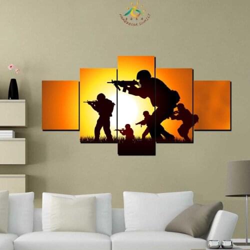 3-4-5 Pieces Soldiers on Mission Wall Art Canvas Painting Art Print Picture Frame Modern Pictures for Living Room
