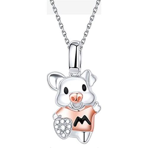 MOONROCY Rose Gold / Silver Color Cute Pig Chokers Necklace CZ Heart for Women Girls Gift Dropshipping Jewelry Wholesale