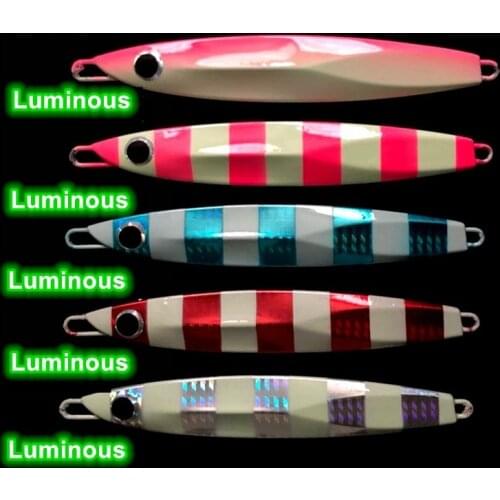 Luminous Fish Bait Slow Shaking Jigbait Fishing Lure 60g 80g 100g Long Cast Jigs Feather Hook Artificial Lures 1 Piece Sale
