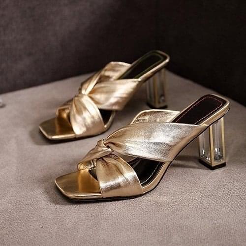 New Womens Slippers Summer Women Square Toe Sandals Ladies Pu Transparent Female Fashion Woman Sandals Women Shoes Slides