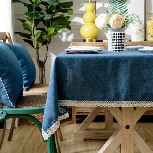 Cotton Linen Table Cloth Plain Decorative Round Rectangle Hotel Wedding Dining Table Cover Cloth on Table mantel mesa Blue Color