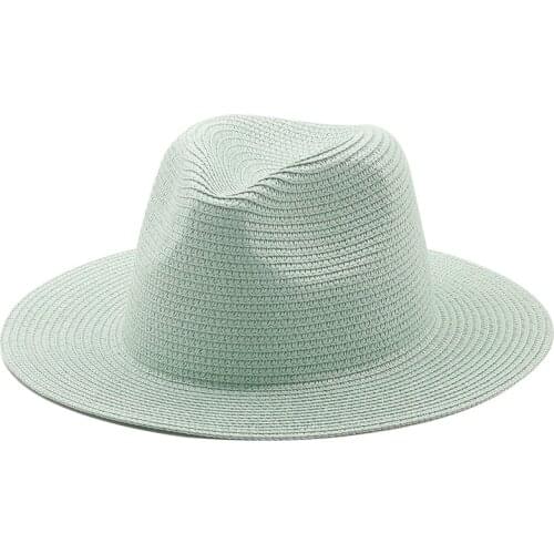 Simple Fashion Unisex Wide Brim Fedora Straw Hats Solid Colorful Sunshade Straw Caps Vintage Jazz Panama Church Starw Hats