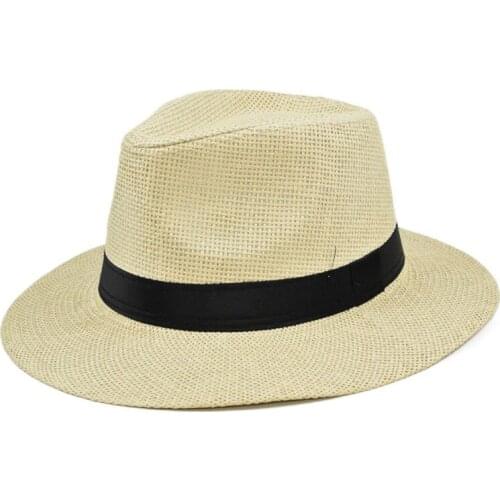 Hot Fashion Summer Casual Unisex Beach Trilby Large Brim Jazz Sun Hat Panama Hat Paper Straw Women Men Cap With Black Ribbon