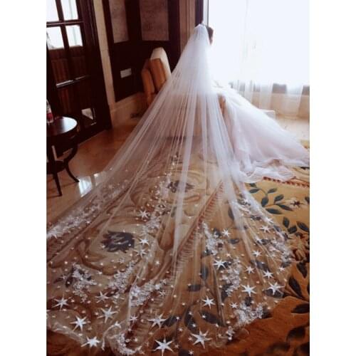 Bridal Veils 2020 New Cathedral Length with Free Combs Shoulder Length Veil White Ivory Lace Appliques Crystal Wedding Veils