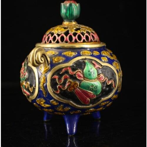 Tibet Nepal old Cloisonne copper bead enamel painted Cloud incense furnace Incense Burner/Holder Incense Incensory