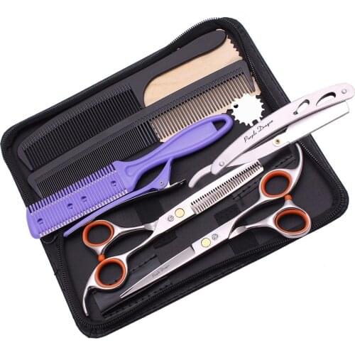 5.5 Inch Black Silver Professional Hairdressing Hair Scissors Hair Cutting Scissors Barber Scissors Set for Barbershop Y1218 6"