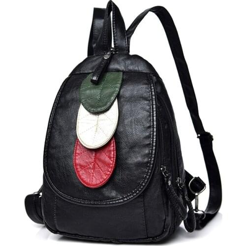 Leaves Women Backpack Small Washed Leather Female Chest Pack Multifunctional Backpacks for Girls Teenagers Shoulder Bag Black
