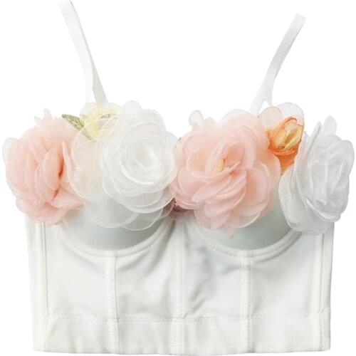 Female Sexy Flowers Women Cropped Top Night Club Party Show Corset Crop Top To Wear Out Push Up Bustier Camis Built in Bra 8181