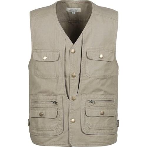 New 100% Cotton Multi Pocket Vest Men Summer 2019 New Male Sleeveless Jacket Mens Photographer Baggy Waistcoat Spring and autumn