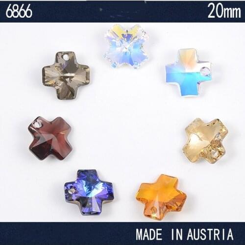 1 PC) 100% Original 6866 Cross Pendant Crystals From Austria 20mm Rhinestone Loose Beads For DIY Jewelry Necklace Making