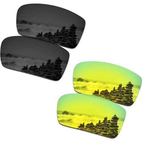 SmartVLT 2 Pairs Polarized Sunglasses Replacement Lenses for Oakley Gascan Stealth Black and 24K Gold