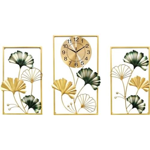 3pcs/set Crearive Ginkgo Wall Clock Living Room Home Creative Personality Mute Quartz Hanging Watch Clocks Home Decor 20 Inches