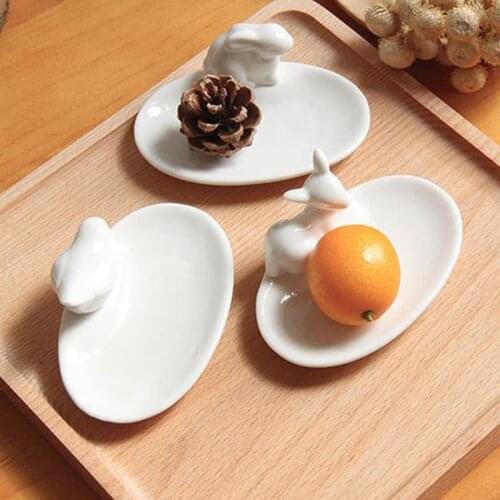 3pcs Zakka cooking tools Mini birdie rabbit deerlet dishes plates Animal pure white ceramic tray Home decoration tableware zl4