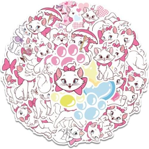 38Pcs Cute Mary Cat Cartoon Fashion Sticker Waterproof For Suitcase Refrigerator Skateboard Car Accessories Sticker