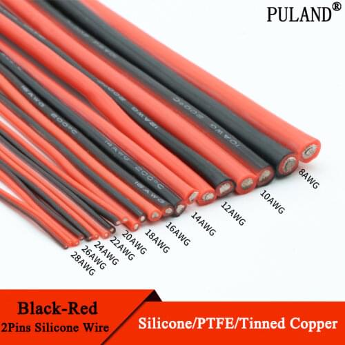 Black Red Silicone Rubber 2pins Wire Extra Soft Insulated Double Core High Temperature Electric Cable Copper LED Lamp Line
