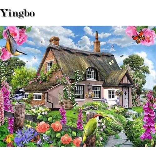 5D picture rhinestones Garden cottage mosaic full embroidery paint with diamonds painting spring landscape needlework decor 2020
