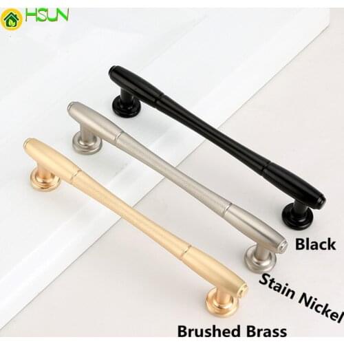 96 128 192mm Modern Simple Fashion Brushed Brass Stain Nickel Kitchen Cabinet Wardrobe Door Handle Black Drawer Cupboard Knob 5"
