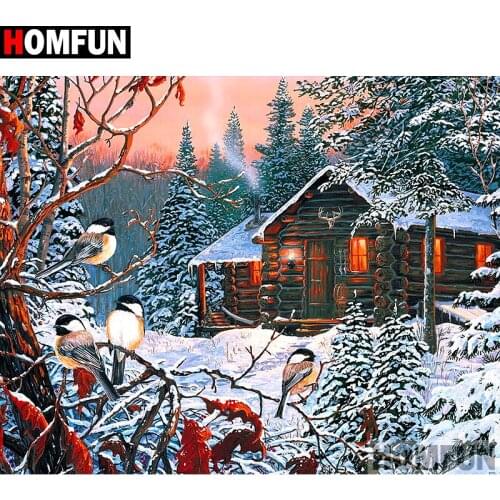 HOMFUN 3D Diamond Painting "Bird snow house" DIY Full Rhinestones Drill Cross stitch Kits Square Round Diamond Embroidery A27220
