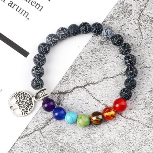 Reiki Healing Prayer Bead Bracelet for Men 7 Chakra Natural Weathered Lava Stone Yoga Balance Bracelets Charm Women Jewelry Gift