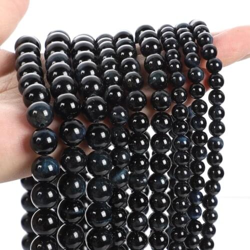 Navy Blue Black Tiger Eye Natural Stone Beads Round Loose Spacer Bead For Jewelry Making DIY Bracelet Accessories 4/6/8/10/12mm