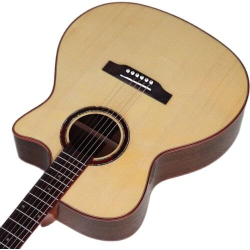 High Gloss Electric Acoustic Guitar 40 Inch Solid Spruce Top Cutway Design Natural Color 6 Strings Folk Guitar with Gig Bag